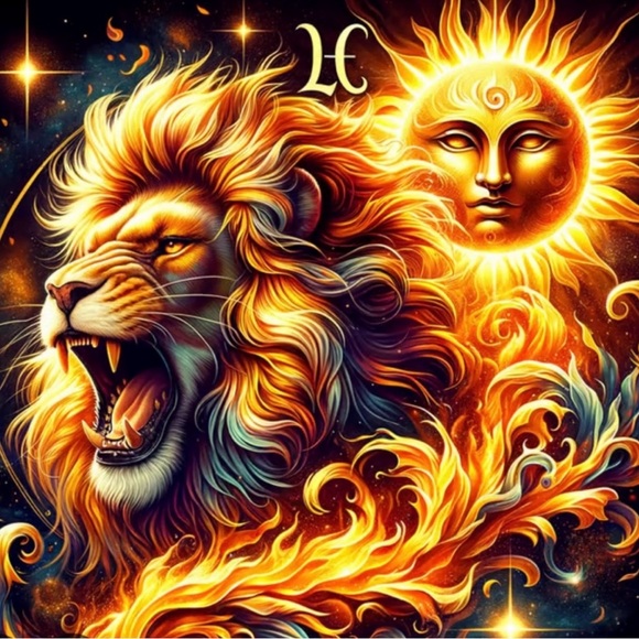 Fiery Lion and Sun Art Print